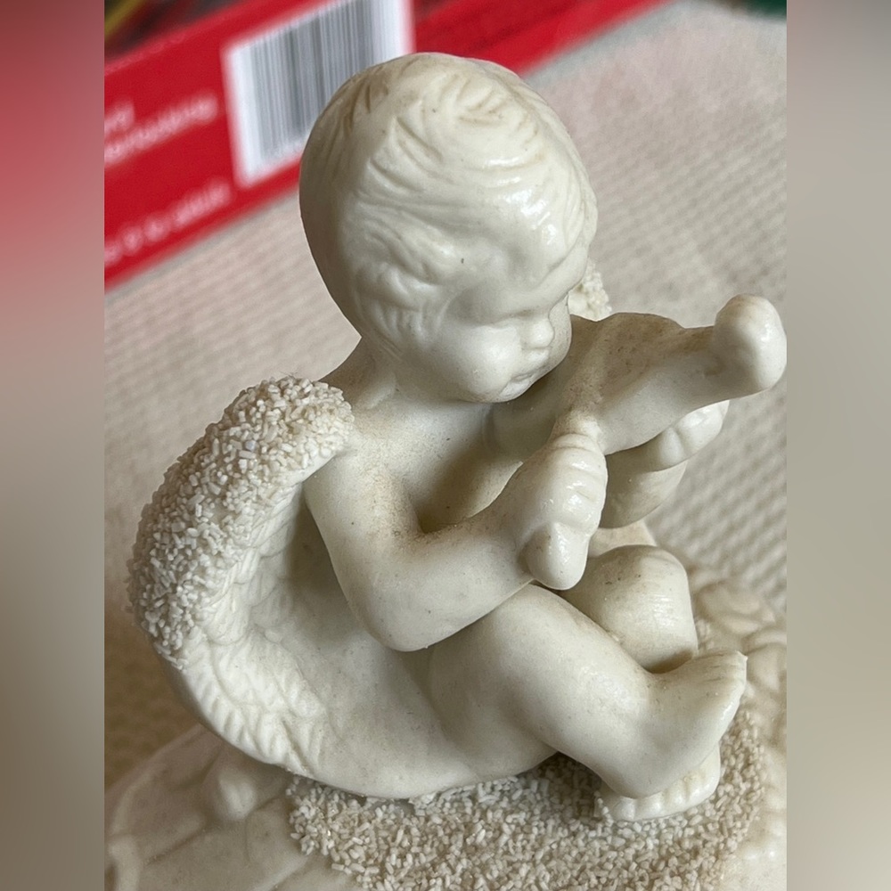 Vintage Cherub Angel Bisque Figurine Covered Trinket Box Dresser Vanity Decor